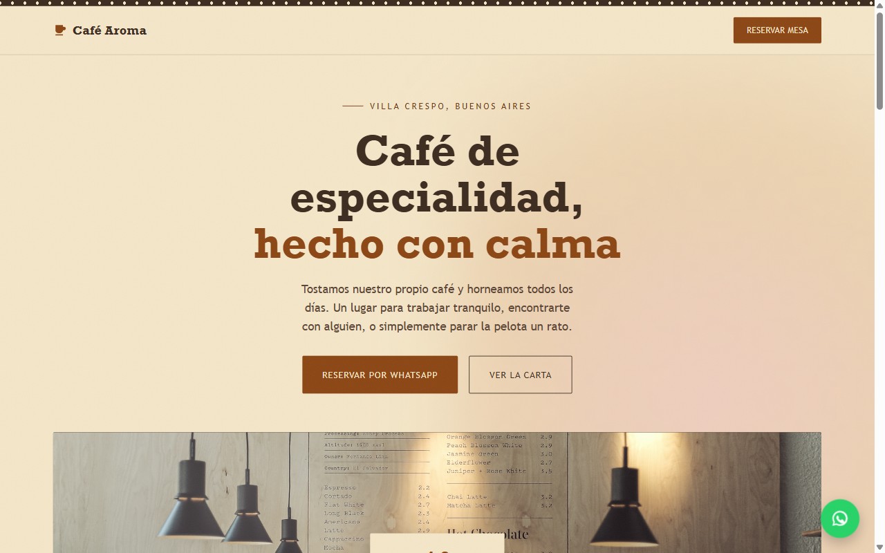 Landing Café Aroma, café de especialidad