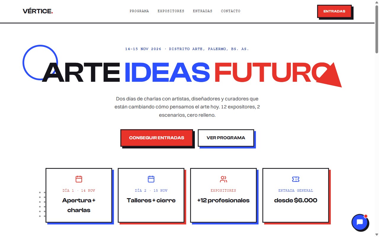 Landing VÉRTICE, evento con chatbot en vivo